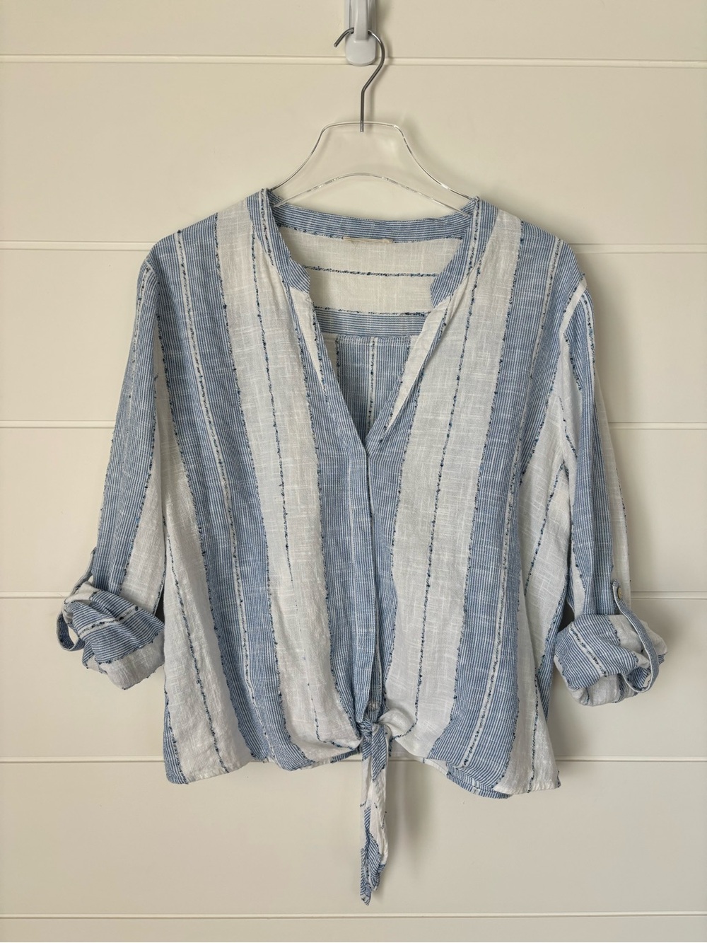 lovestitch Blue & White Striped Tie-Front Blouse Women's Size Large